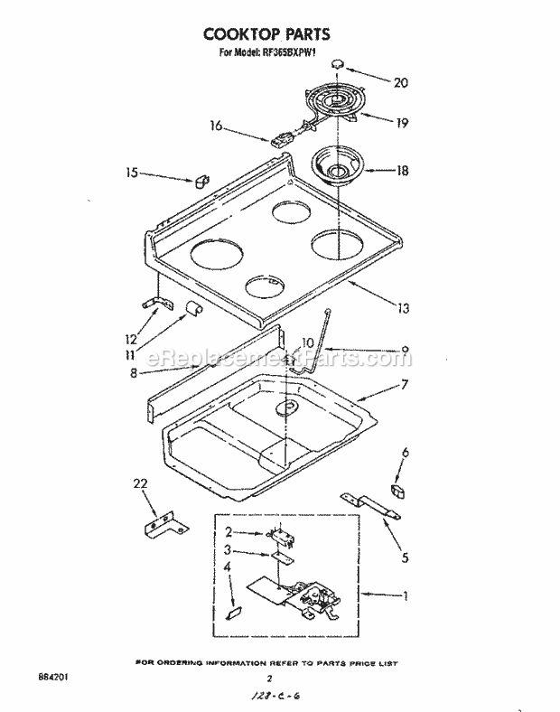 Whirlpool RF365BXPW1 Electric Range Cook Top Diagram