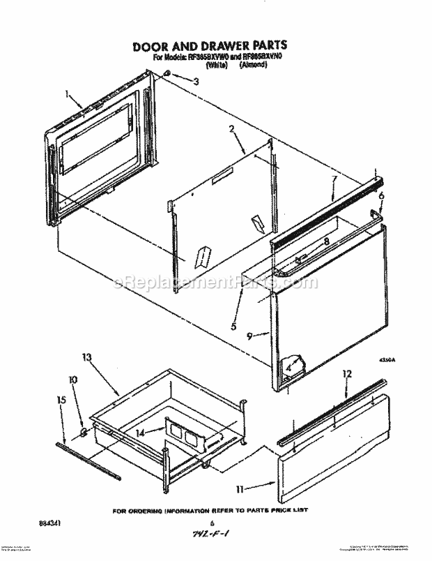 Whirlpool RF365BXVW0 Electric Range Door and Drawer Diagram