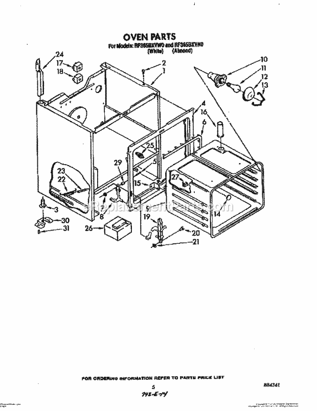 Whirlpool RF365BXVW0 Electric Range Oven Diagram