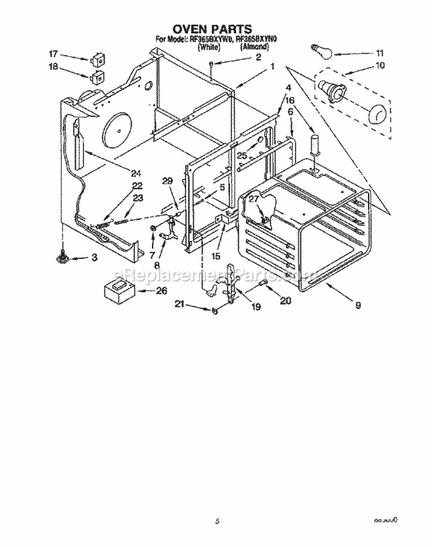 Whirlpool RF365BXYN0 Freestanding Electric Range Oven Diagram