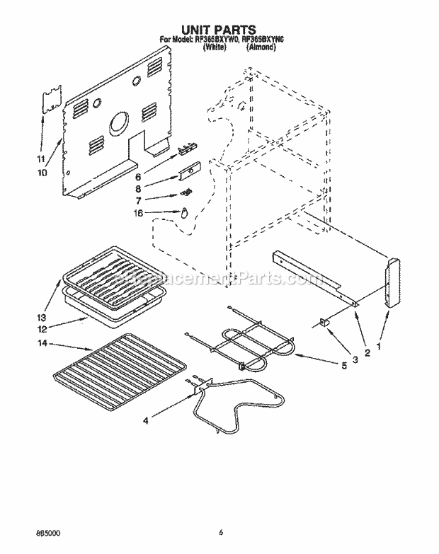 Whirlpool RF365BXYW0 Freestanding Electric Range Unit, Optional Diagram