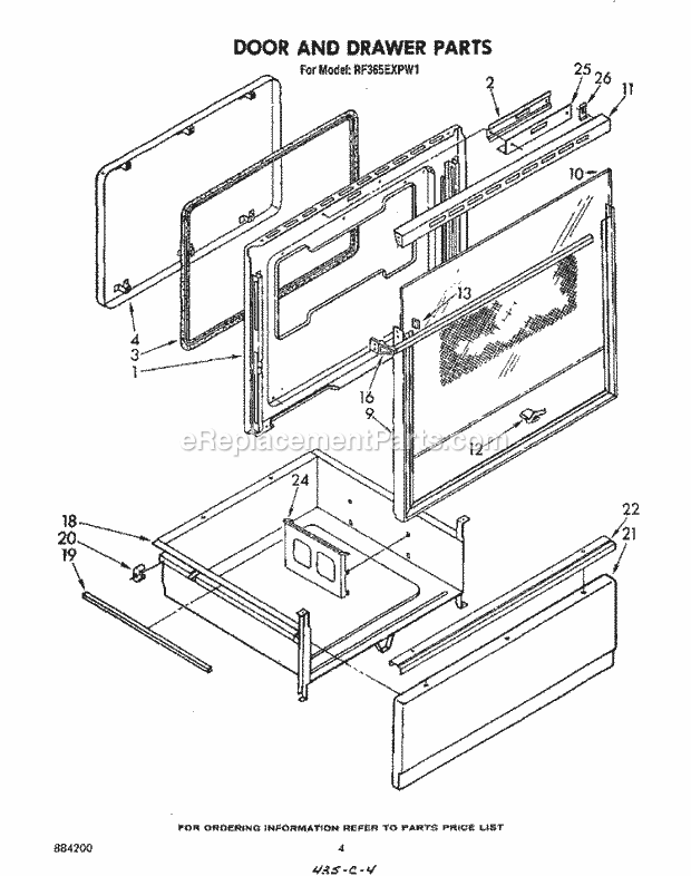 Whirlpool RF365EXPW1 Freestanding Electric Range Door and Drawer Diagram