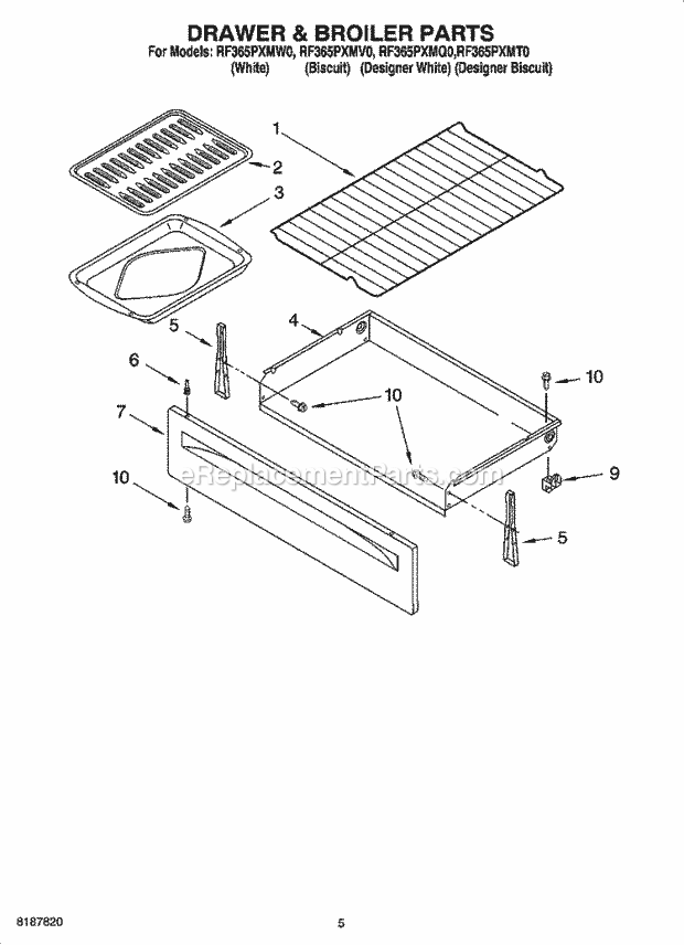 Whirlpool RF365PXMQ0 Freestanding Electric Range Drawer & Broiler Parts Diagram