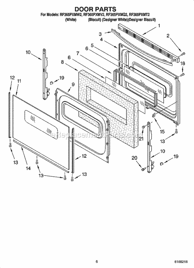 Whirlpool RF365PXMT2 Freestanding Electric Door Parts, Optional Parts Diagram