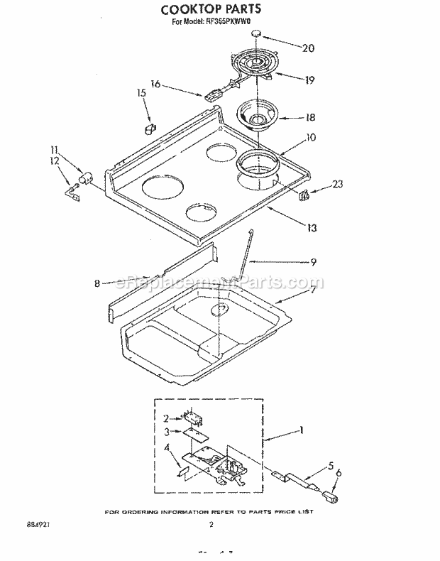 Whirlpool RF365PXWW0 Electric Range Cooktop Diagram