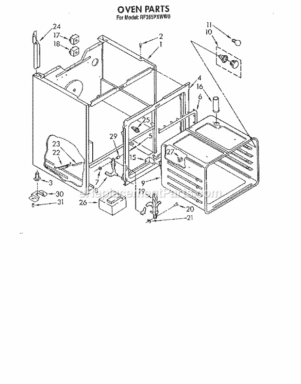 Whirlpool RF365PXWW0 Electric Range Oven Diagram