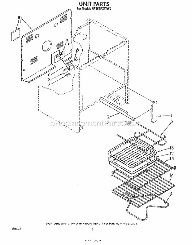 Whirlpool RF365PXWW0 Electric Range Unit Diagram