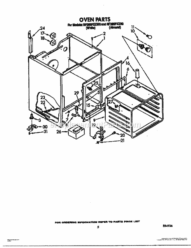 Whirlpool RF365PXXN0 Electric Range Oven Diagram