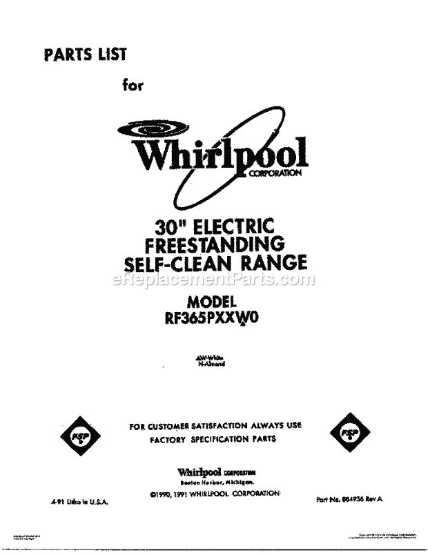 Whirlpool RF365PXXN0 Electric Range Page G Diagram