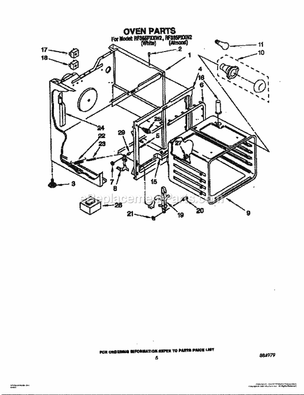 Whirlpool RF365PXXW2 Electric Range Oven Diagram