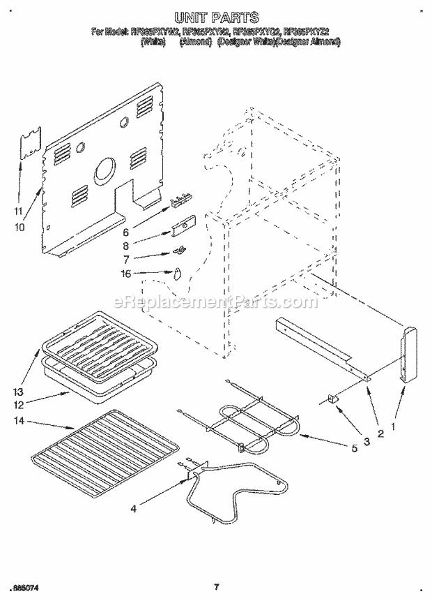 Whirlpool RF365PXYN2 Electric Range Unit Diagram