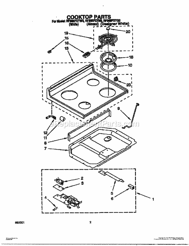 Whirlpool RF365PXYQ0 Electric Range Cooktop Diagram