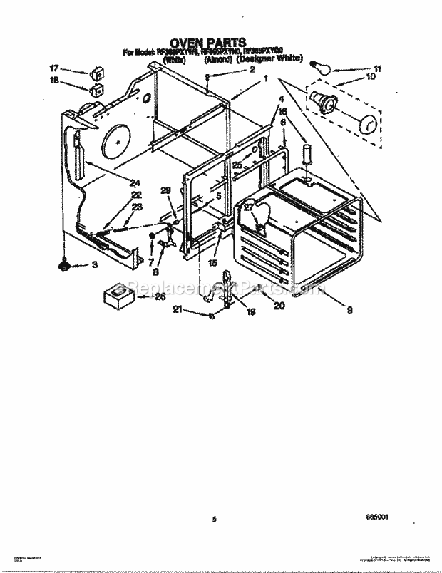 Whirlpool RF365PXYQ0 Electric Range Oven Diagram