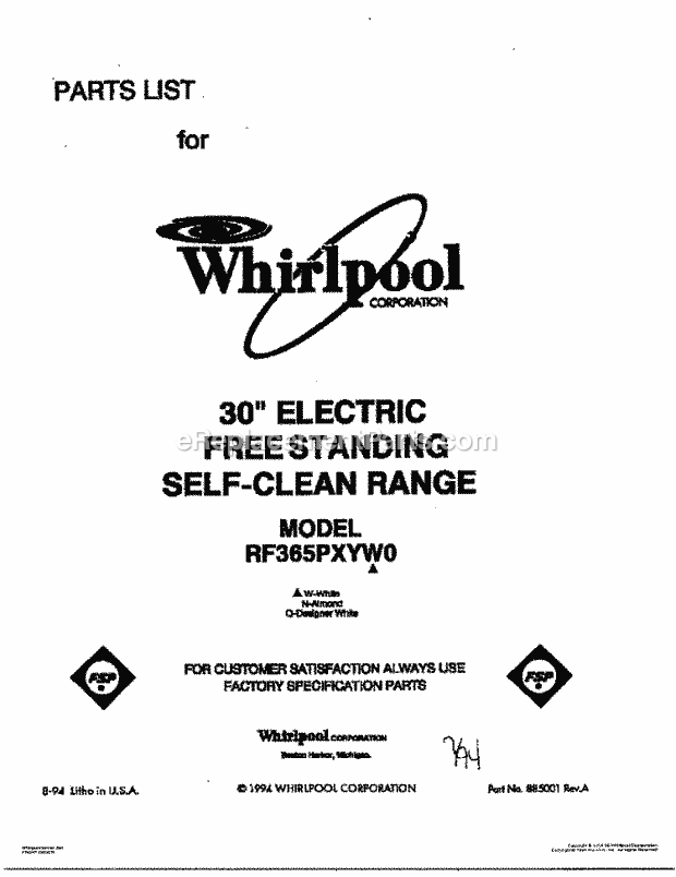 Whirlpool RF365PXYQ0 Electric Range Page G Diagram