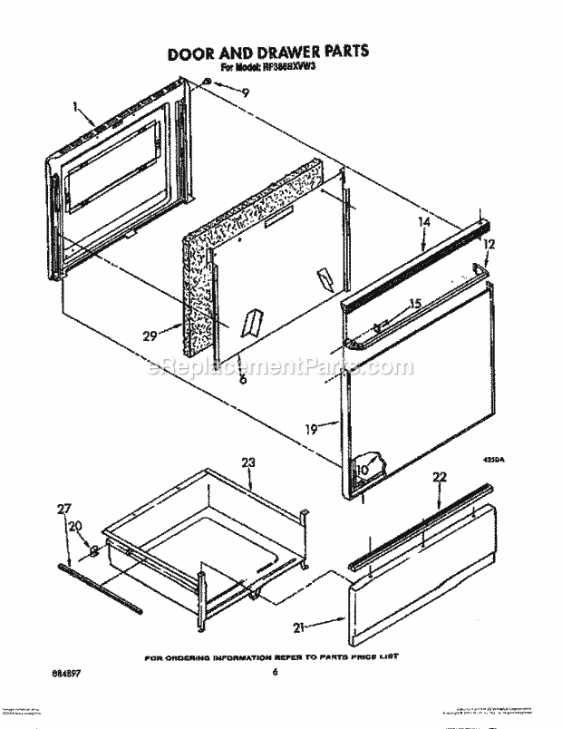 Whirlpool RF366BXVN3 Range Door and Drawer Diagram