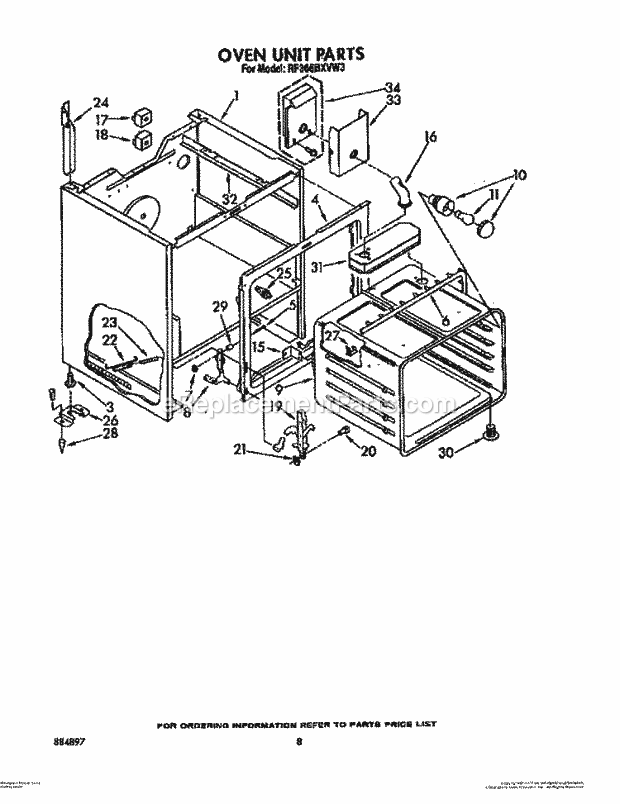 Whirlpool RF366BXVN3 Range Oven Unit Diagram