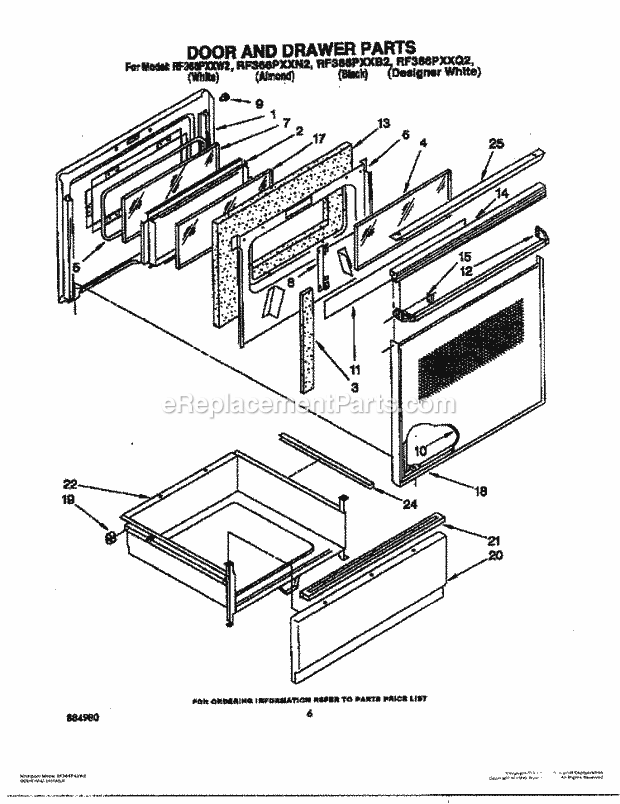 Whirlpool RF366PXXB2 Freestanding Electric Range Door and Drawer Diagram