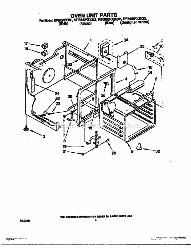 Whirlpool RF366PXXB2 Freestanding Electric Range Oven Unit Diagram