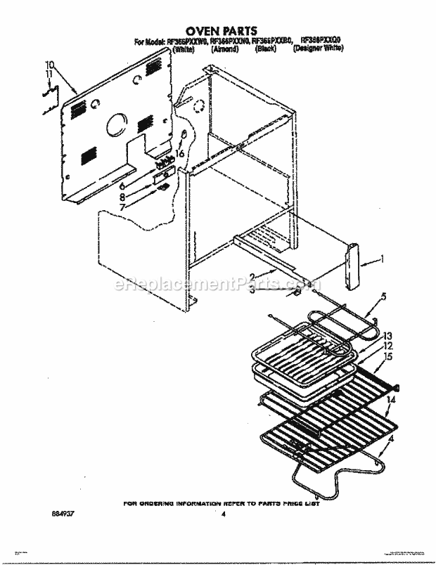 Whirlpool RF366PXXN0 Freestanding Electric Range Oven Diagram