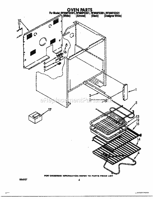 Whirlpool RF366PXXW1 Electric Range Oven Diagram