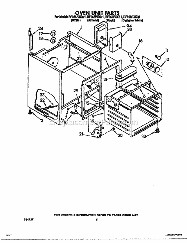 Whirlpool RF366PXXW1 Electric Range Oven Unit Diagram