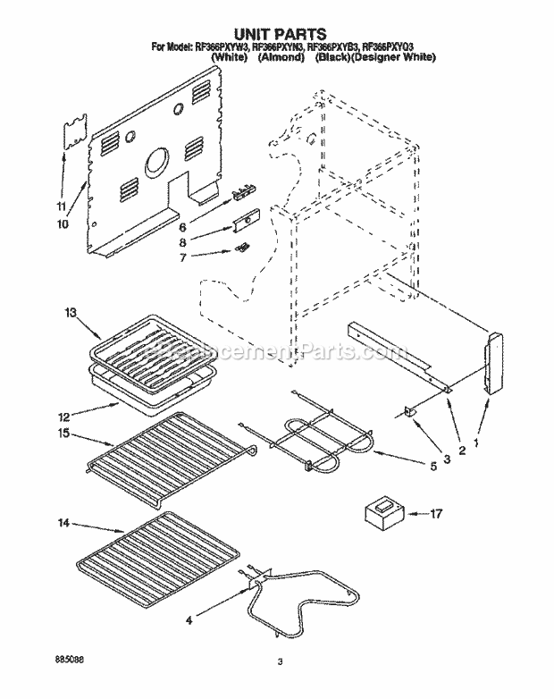 Whirlpool RF366PXYB3 Range Unit Diagram