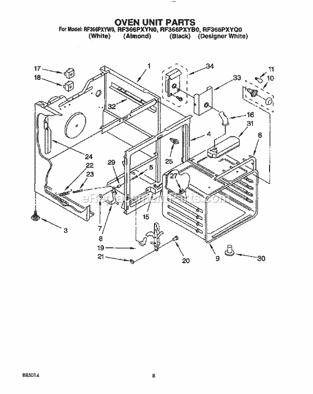 Whirlpool RF366PXYN0 Range Oven Unit Diagram