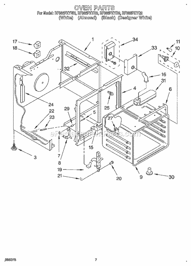 Whirlpool RF366PXYN2 Range Oven Diagram