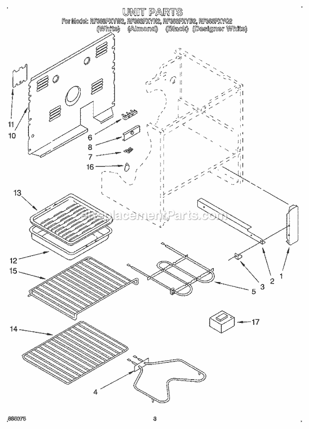 Whirlpool RF366PXYW2 Electric Range Unit Diagram