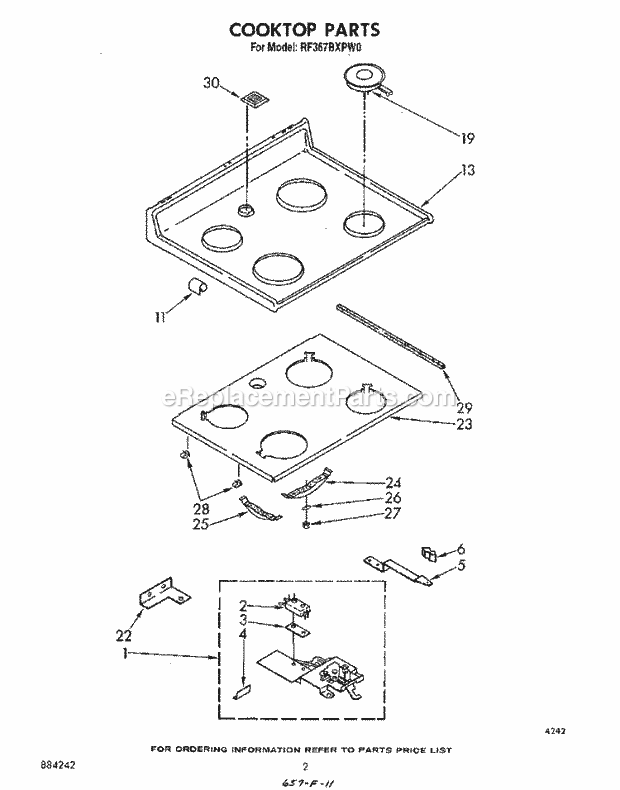Whirlpool RF367BXPW0 Freestanding Electric Range Cooktop Diagram