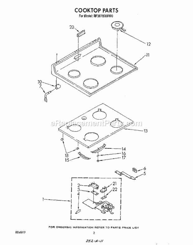 Whirlpool RF367BXWN0 Range Cooktop Diagram