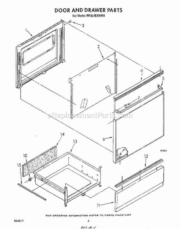 Whirlpool RF367BXWN0 Range Door and Drawer Diagram