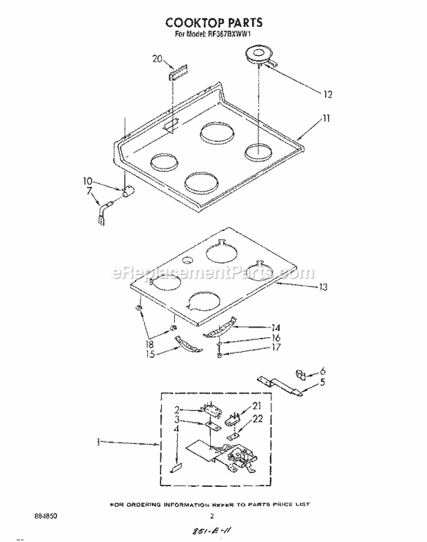 Whirlpool RF367BXWN1 Range Cooktop Diagram