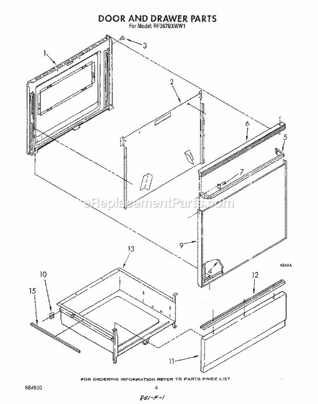 Whirlpool RF367BXWN1 Range Door and Drawer Diagram