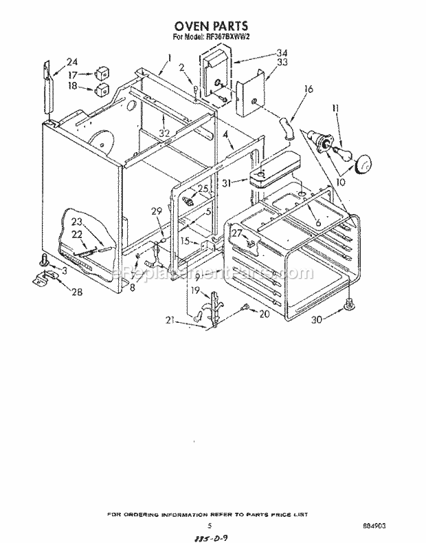 Whirlpool RF367BXWW2 Freestanding Electric Range Oven Diagram