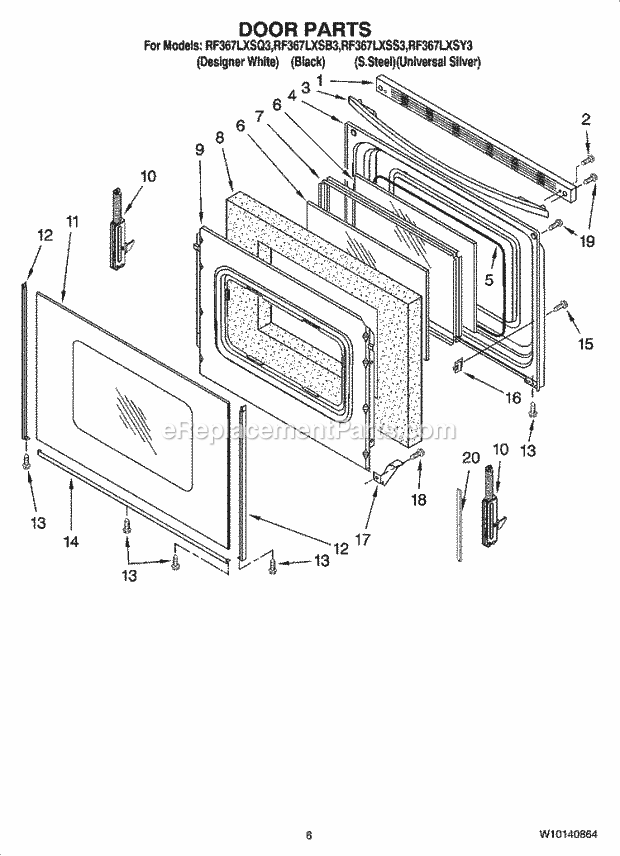 Whirlpool RF367LXSB3 Freestanding Electric Door Parts, Optional Parts Diagram