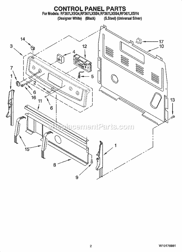 Whirlpool RF367LXSS4 Freestanding Electric Control Panel Parts Diagram