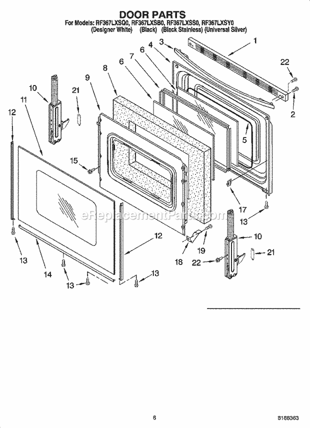 Whirlpool RF367LXSY0 Freestanding Electric Range Door Parts, Optional Parts Diagram