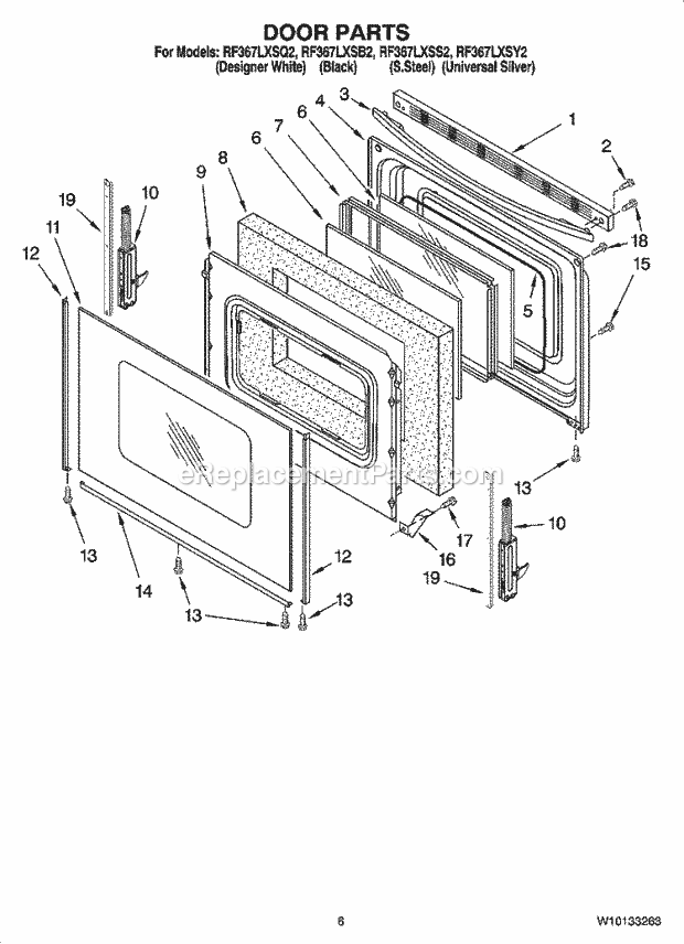 Whirlpool RF367LXSY2 Freestanding Electric Door Parts, Optional Parts Diagram