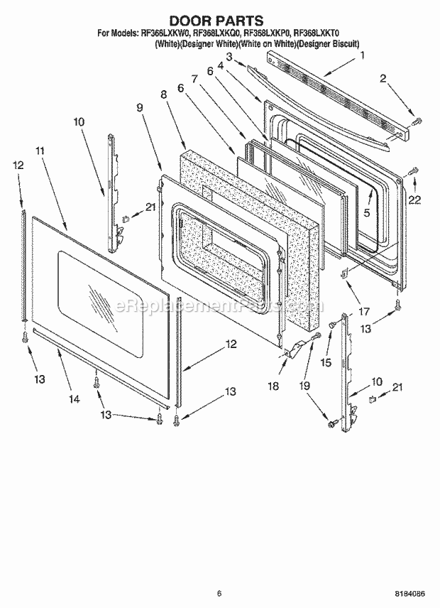 Whirlpool RF368LXKQ0 Freestanding Electric Range Door, Optional Diagram