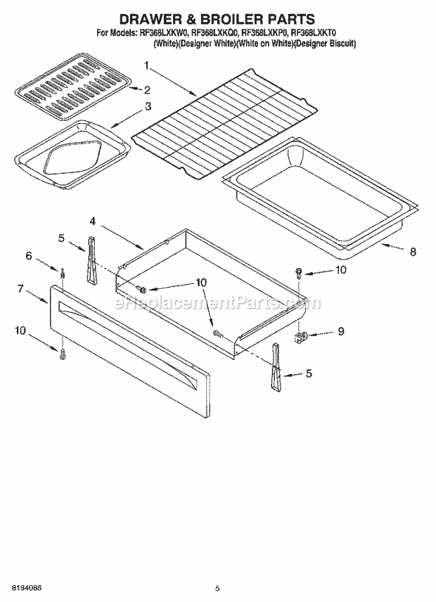 Whirlpool RF368LXKQ0 Freestanding Electric Range Drawer and Broiler Diagram