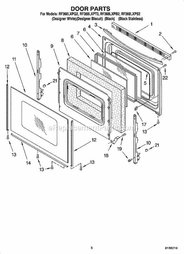 Whirlpool RF368LXPS2 Freestanding Electric Door Parts, Optional Parts Diagram