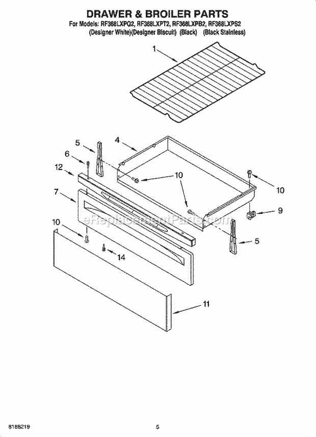 Whirlpool RF368LXPS2 Freestanding Electric Drawer & Broiler Parts Diagram