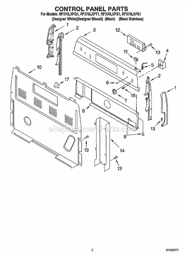 Whirlpool RF370LXPB1 Freestanding Electric Control Panel Parts Diagram