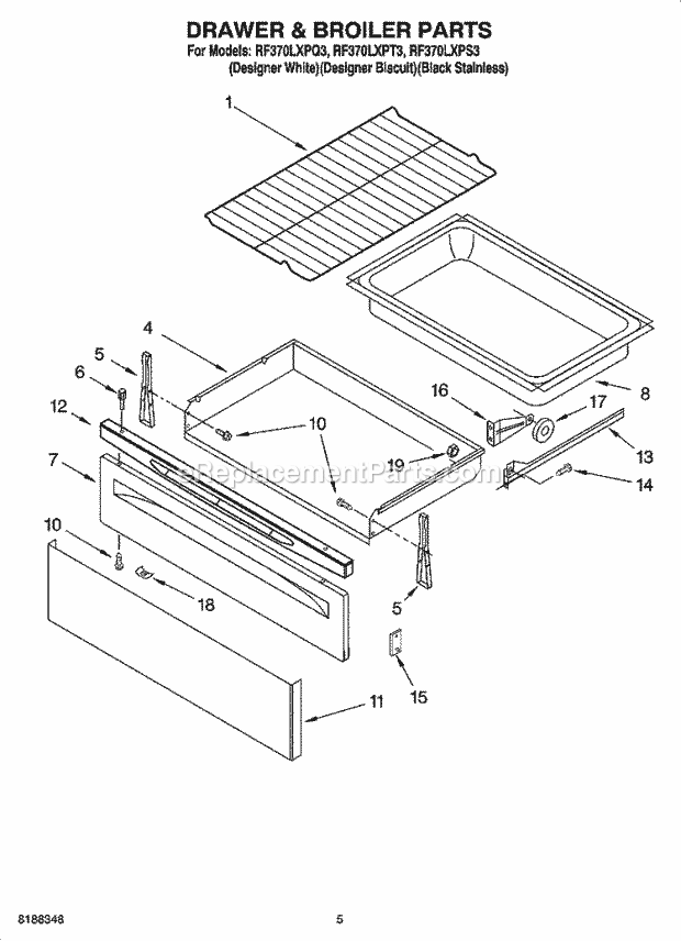 Whirlpool RF370LXPQ3 Freestanding Electric Drawer & Broiler Parts Diagram