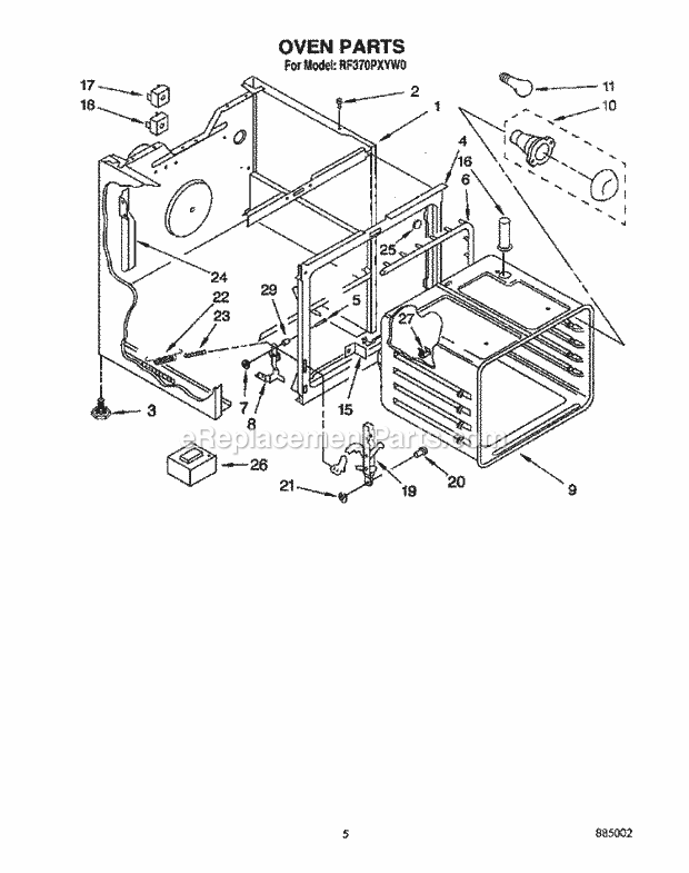 Whirlpool RF370PXYW0 Freestanding Electric Range Oven Diagram