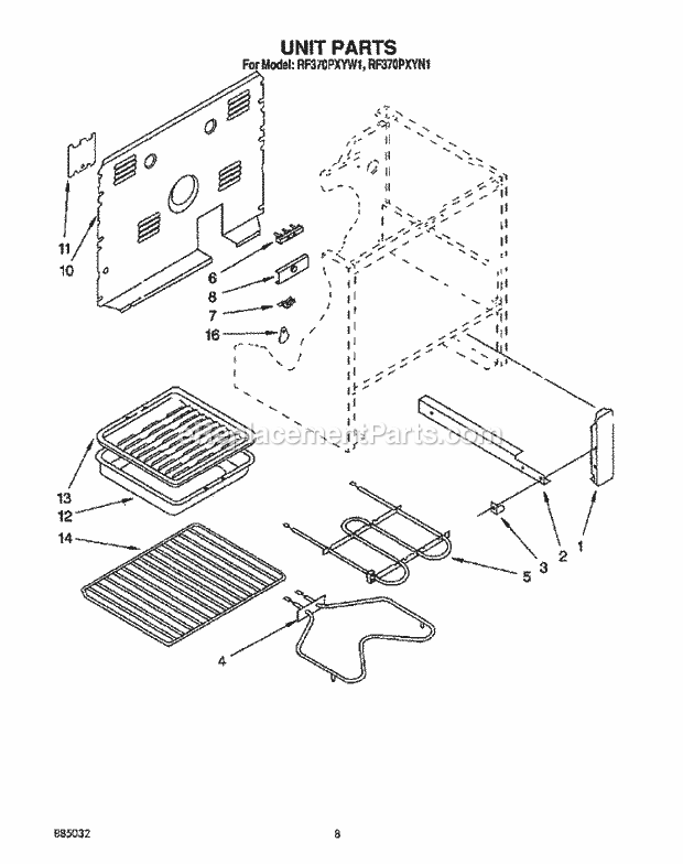 Whirlpool RF370PXYW1 Freestanding Electric Range Unit, Optional Diagram