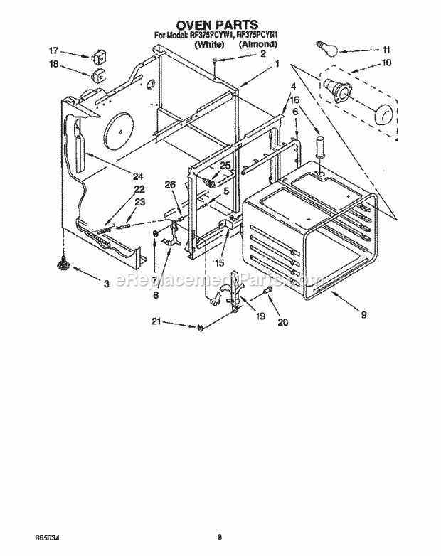 Whirlpool RF375PCYN1 Range Oven Diagram