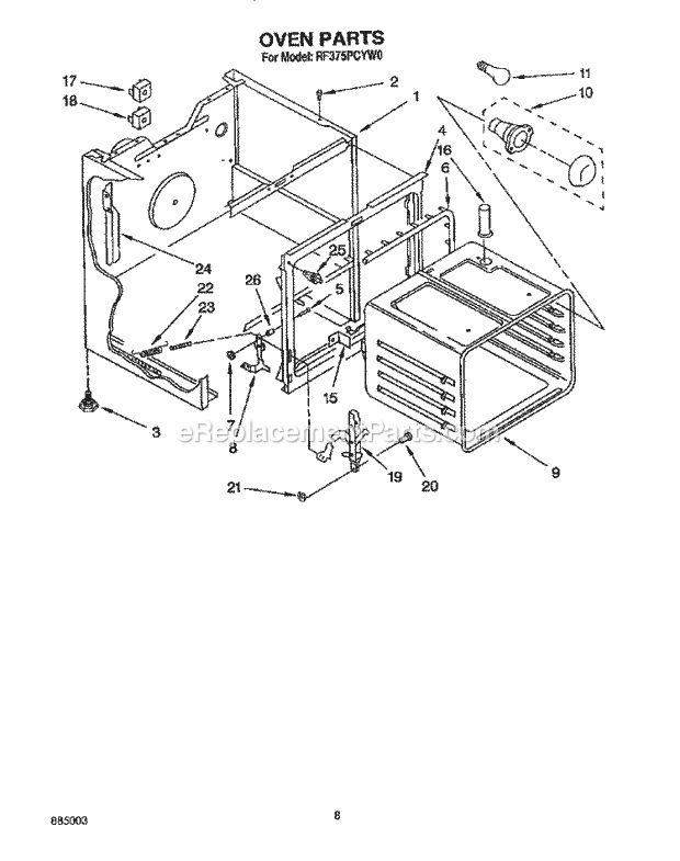 Whirlpool RF375PCYW0 Freestanding Electric Range Oven Diagram