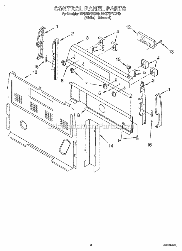 Whirlpool RF375PXEN0 Freestanding Electric Range Control Panel Diagram